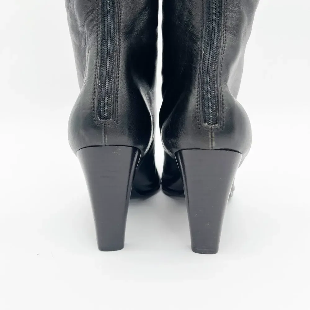 Vintage Prada Black Leather Square Toe Heeled Knee High Italian Boots 90s IT 36 - Picture 8 of 14